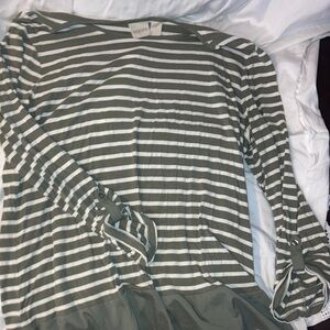 Chico's Olive and White Striped Top